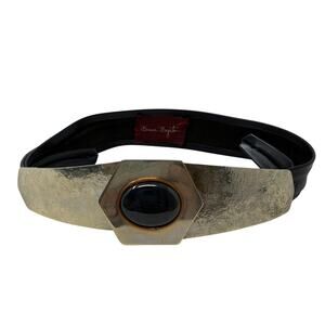 VTG Bonnie Boynton Mcm Brutalist Belt Stone Inlay Hammered Silvertone Metal Sz S